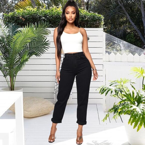 Women's High Waist Denim Jeans Stretch Boot Cut Ripped Cropped Cargo - Picture 6 of 7